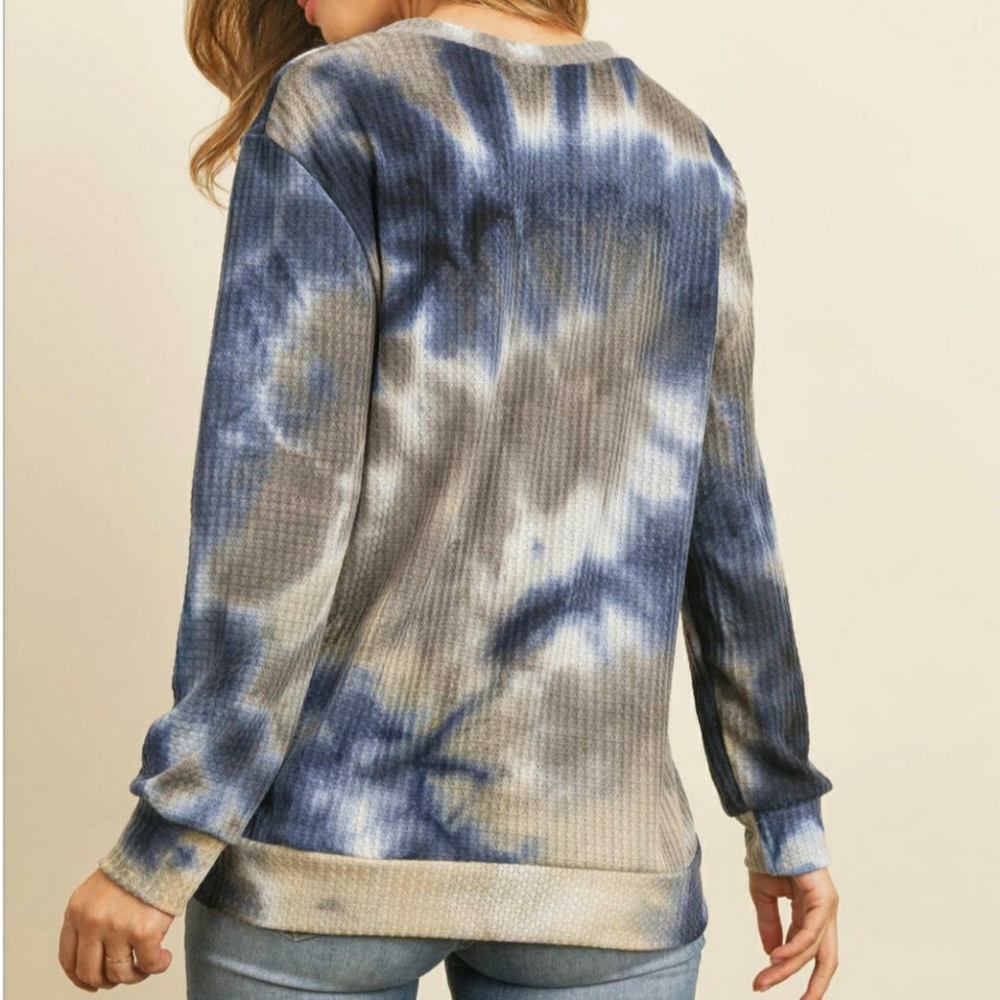 🎀HP🎀Chic Waffle Knit Tie-Dye Long Sleeves Top - Picture 2 of 5